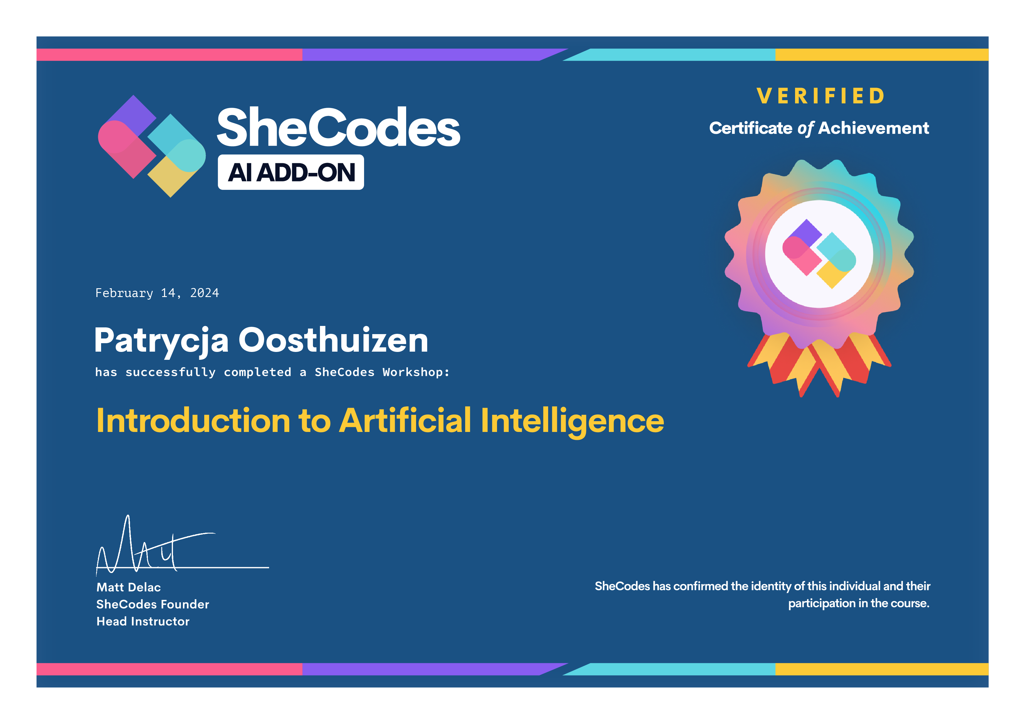 Patrycja's introduction to AI certificate Patrycja's introduction to AI certificate